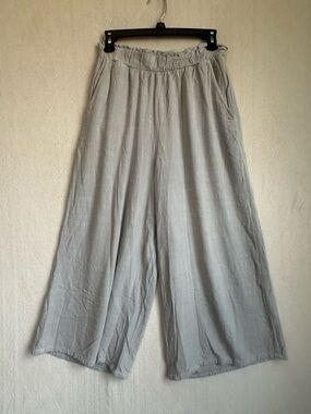 Tina + Jo Women's Wide-Leg Linen Pants Light Gray Sz S Pockets Elastic Waist